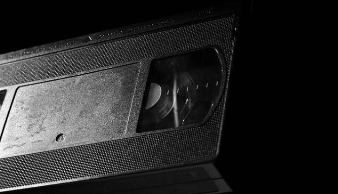 An image of a video tape on a black background.