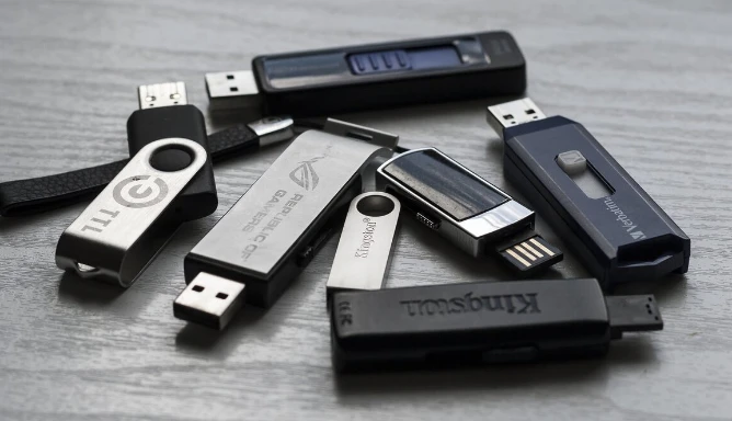 Images of USB sticks on a grey background.